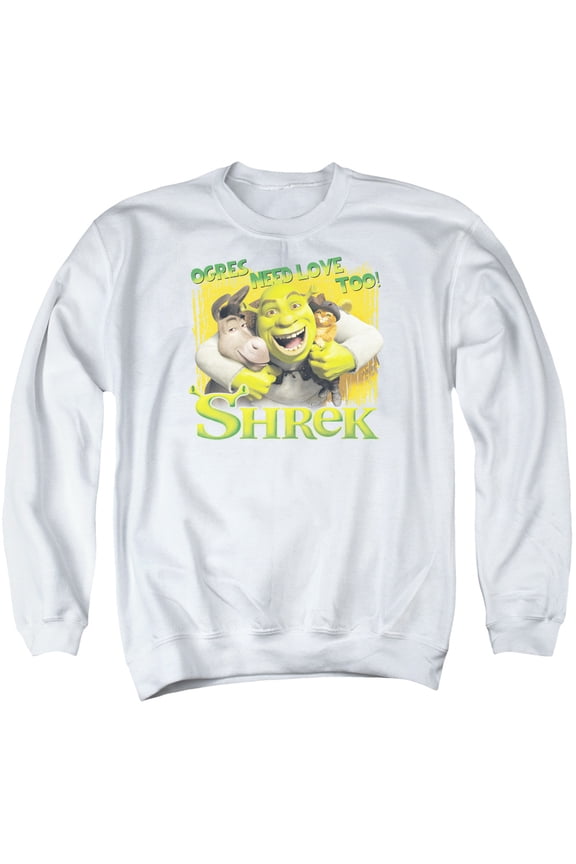 Shrek/Ogres Need Love Adult Crewneck Sweatshirt White