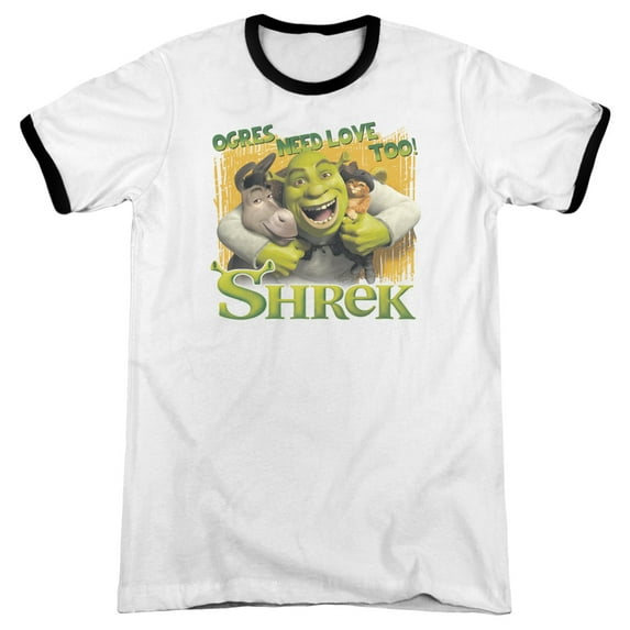 Shrek/Ogres Need Love Adult Ringer T-Shirt White/Black