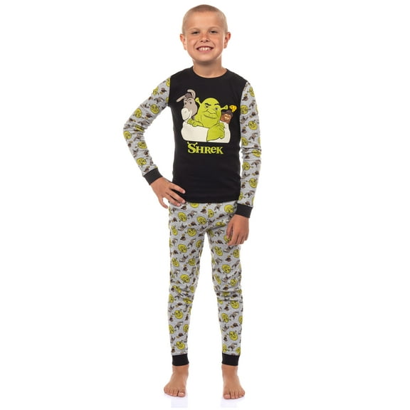 Shrek Pajamas Boys' Best Friends Donkey and Puss in Boots 2-Piece Tight Fit Lounge Sleep Set