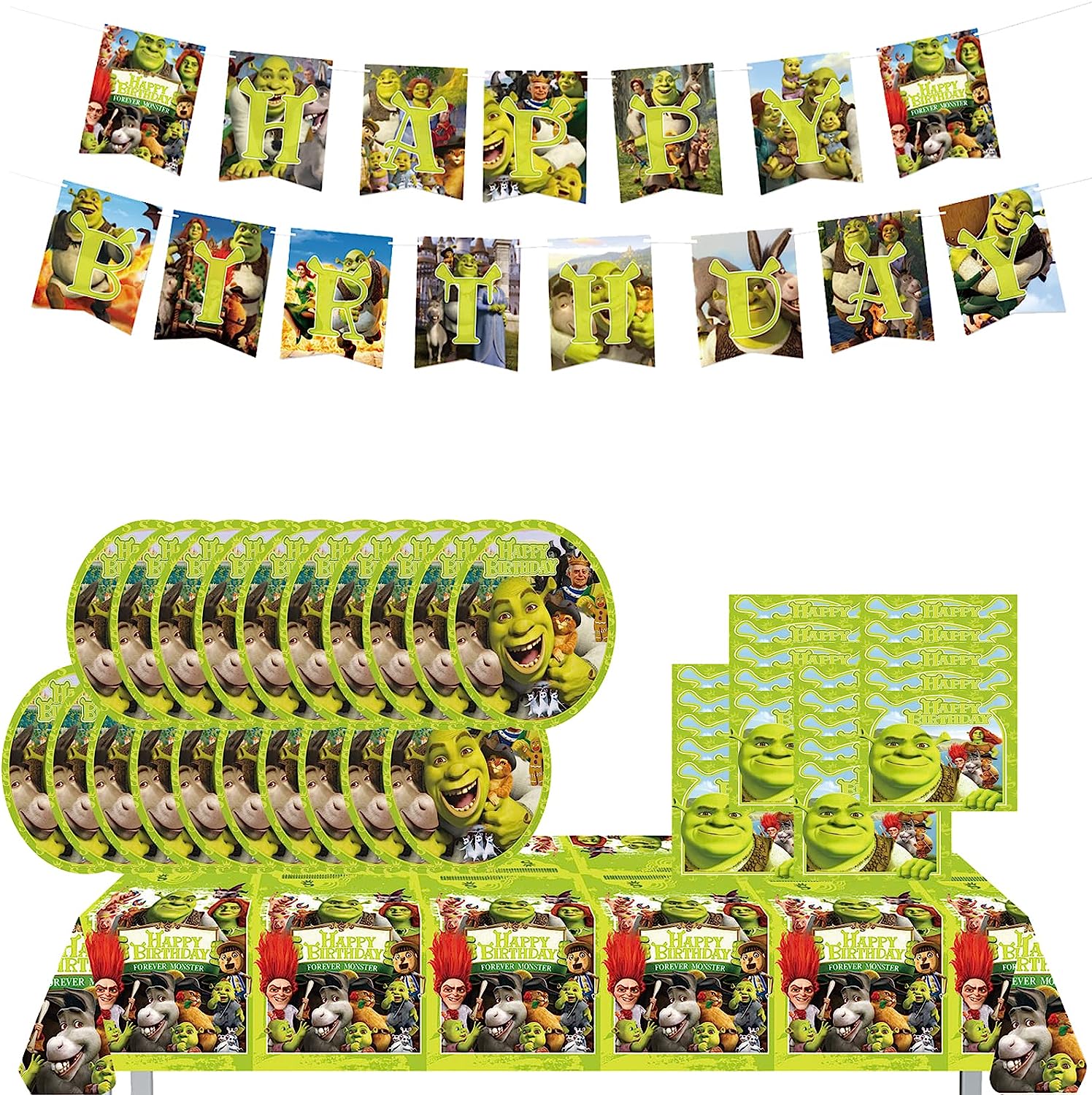 Shrek Party Supplies and Decorations (Serves 20) Monster of Shrek Birthday Tableware