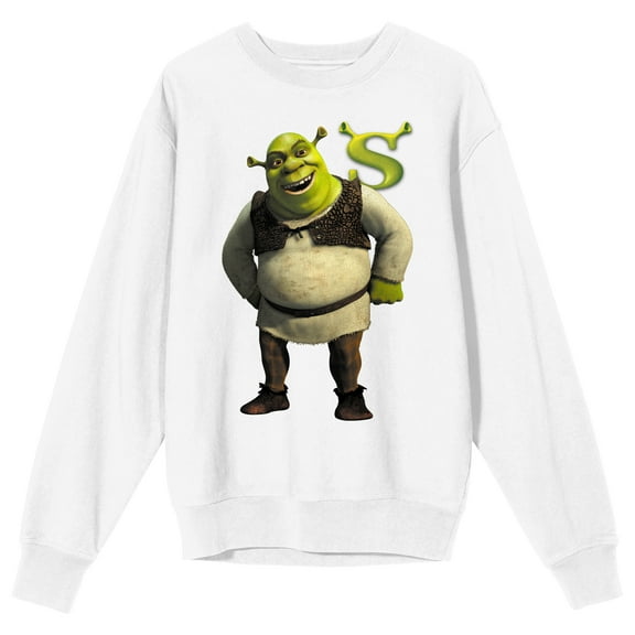 Shrek Pose Crew Neck Long Sleeve Adult White Sweatshirt-Medium