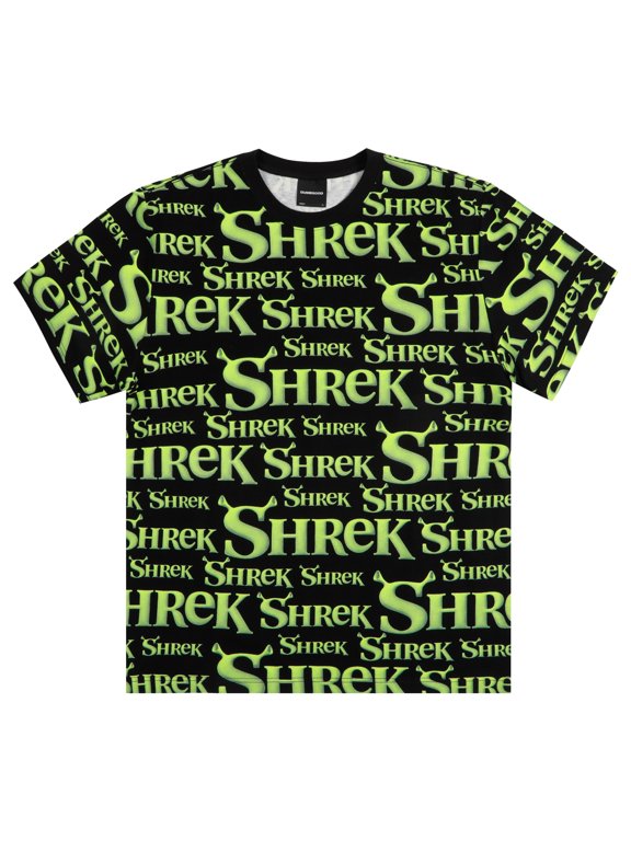 Shrek Repeat Logo Adult Black Crew Neck Short Sleeve T-shirt Large