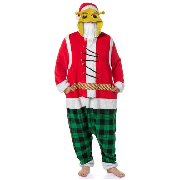 Shrek Santa Adult Unisex Fleece Hooded Kigurumi Costume Pajama Union Suit