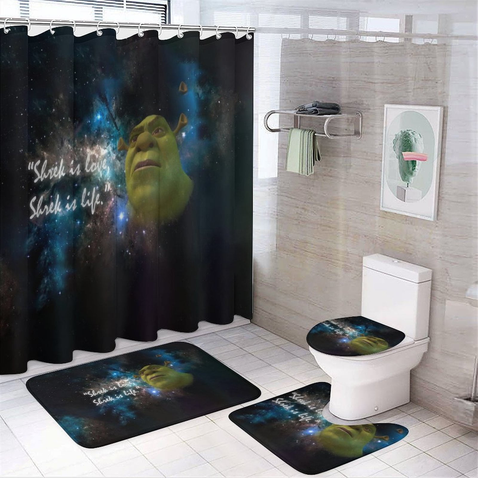 Shrek Shower Curtain Sets Bathroom Decor Sets with Rug Toilet Lid Cover ...