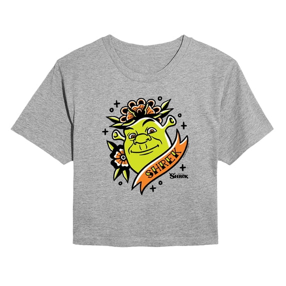 Shrek - Shrek Tattoo Portrait - Juniors Cropped Graphic T-Shirt