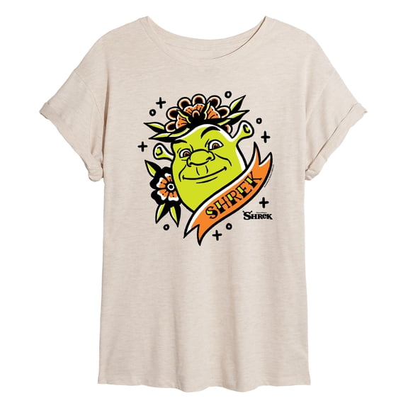 Shrek - Shrek Tattoo Portrait - Juniors Oversized Graphic T-Shirt