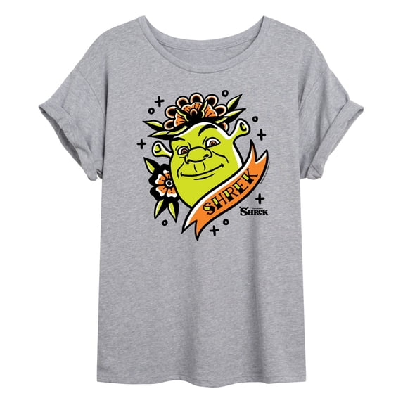 Shrek - Shrek Tattoo Portrait - Juniors Oversized Graphic T-Shirt