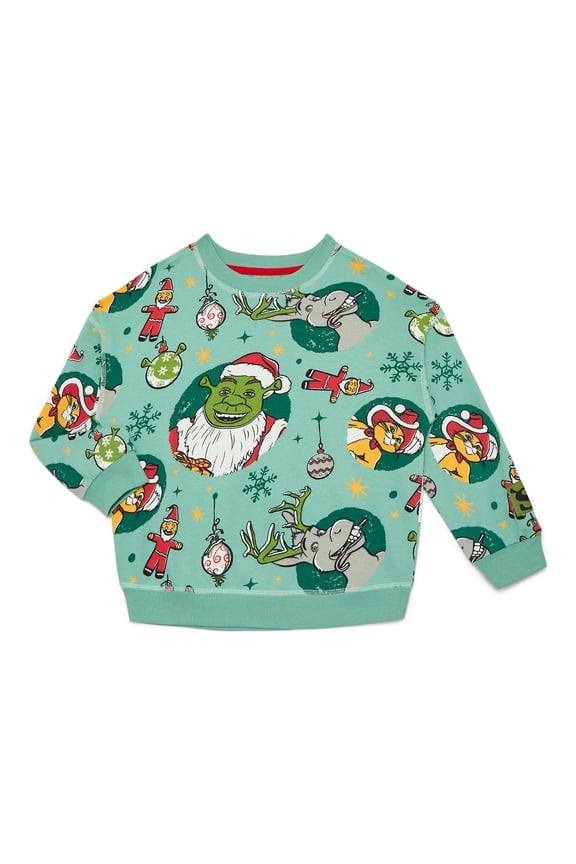 Shrek Toddlers' Christmas Print Crewneck Sweatshirt with Long Sleeves, Sizes 12M-5T