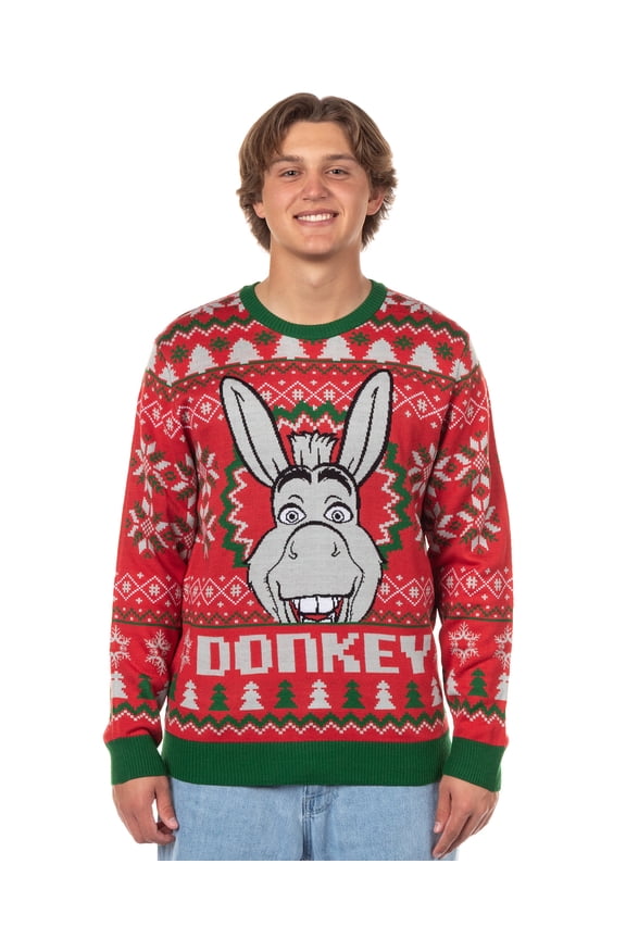 Shrek Ugly Christmas Sweater Men's Donkey Fair Isle Holiday Knit Pullover