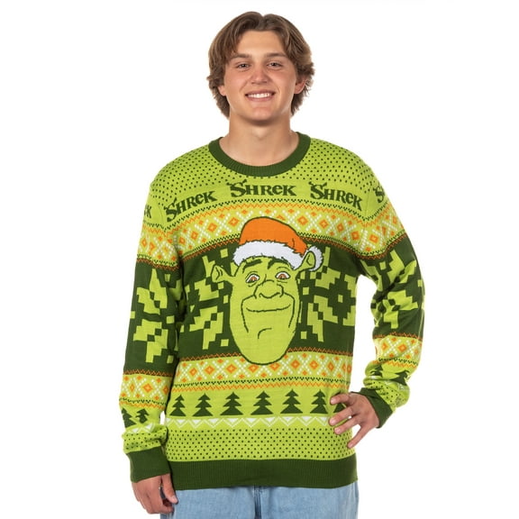 Shrek Ugly Christmas Sweater Men's Santa Hat Adult Holiday Knit Pullover
