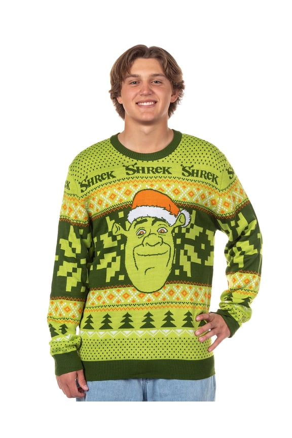Shrek Ugly Christmas Sweater Men's Santa Hat Adult Holiday Knit Pullover