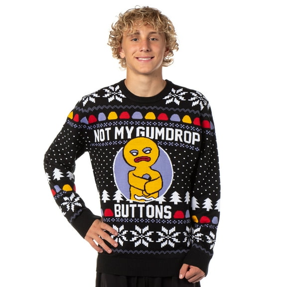 Shrek Ugly Christmas Sweater Men's The Gingerbread Man Not My Gumdrop Buttons Ugly Holiday Sweater Knit Pullover