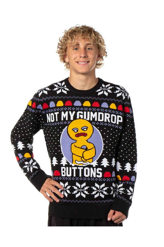 Shrek Ugly Christmas Sweater Men's The Gingerbread Man Not My Gumdrop Buttons Ugly Holiday Sweater Knit Pullover