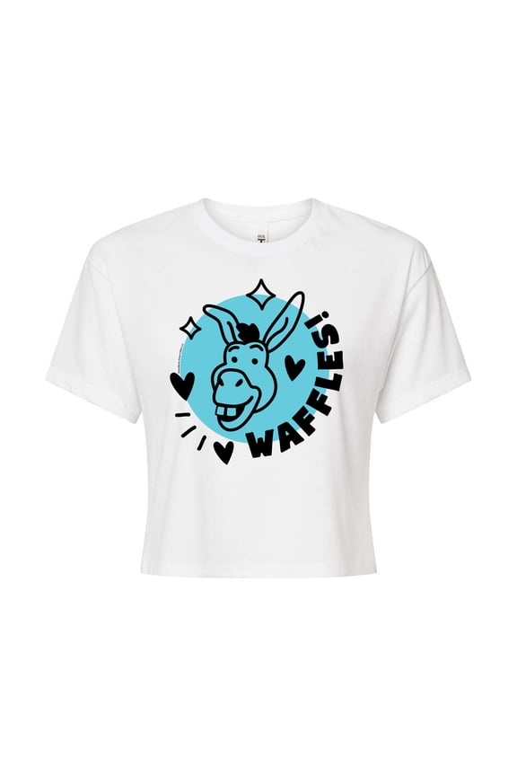 - Waffles Donkey - Juniors Cropped Cotton Blend T-Shirt
