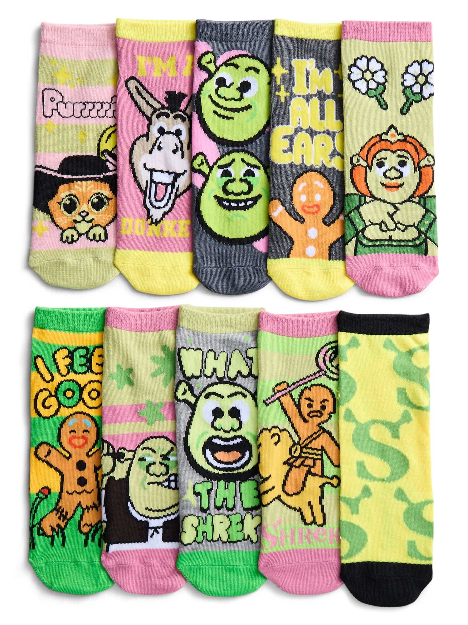 Shrek Womens' Low-Cut Socks, 10-Pack, Sizes 4-10