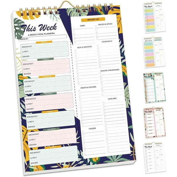 Shrewdful Handmade Bound Weekly Detachable Diet Plan Sheet, Weekly Meal Planner Notebook, Meal Planning Notepad, 52 Sheets Double Helix Tear-Off Shopping List