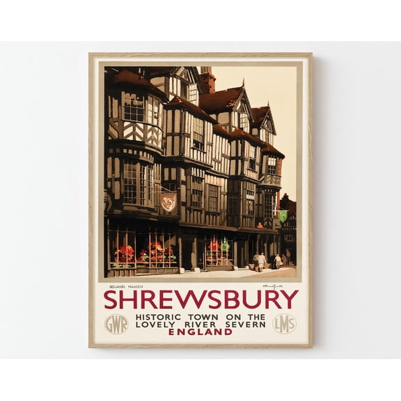 Shrewsbury England Vintage Travel Poster Art Print | Home Decor Wall Art Gift, 16x24 UNFRAMED