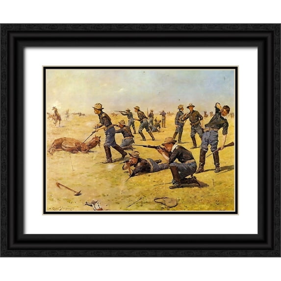 Shreyvogel, Charles 32x25 Black Ornate Wood Framed with Double Matting Museum Art Print Titled - The Skirmish Line