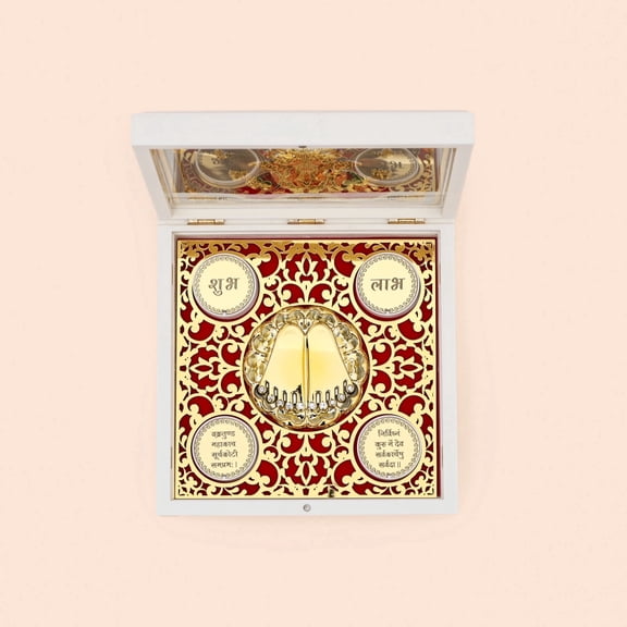 NATRIEL Silver Coated Ganesh Ji God Idol with Charan Paduka | Devotional Prayer Box (13h X 13w X 4l Centimeters) Gifting | Pooja Mandir | Home Dcor | Religious Diwali Gift