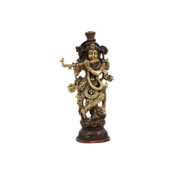 Shri Krishna Brass Statue for Puja, Home Mandirs, Gifts, Decor by Pooja Bazar 3.5 X 12 X 6 In