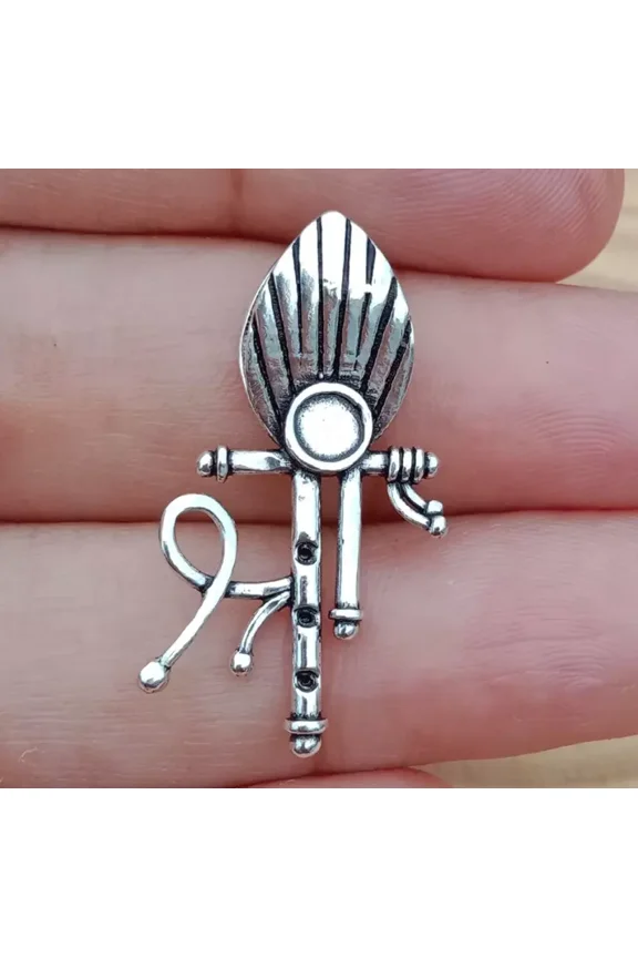 Shri Krishna Flute Peacock Feather Pendant Solid 925 Sterling Silver Handmade Jewelry