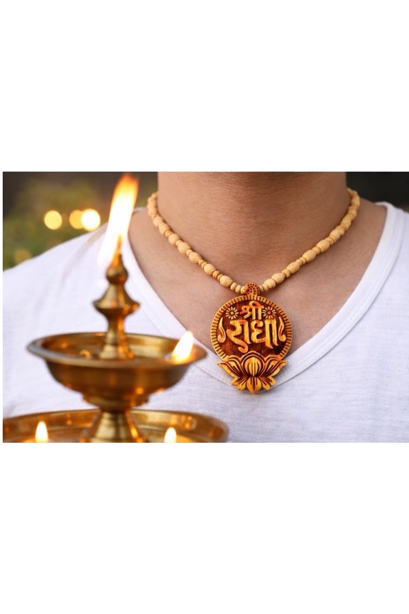 Shri Radha Lotus Tulsi (basil) mala,Spritual Pendant Necklace for Women and Men