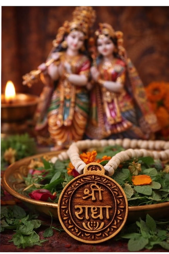 Shri Radha round Tulsi (basil) mala,Spritual Pendant Necklace for Women and Men