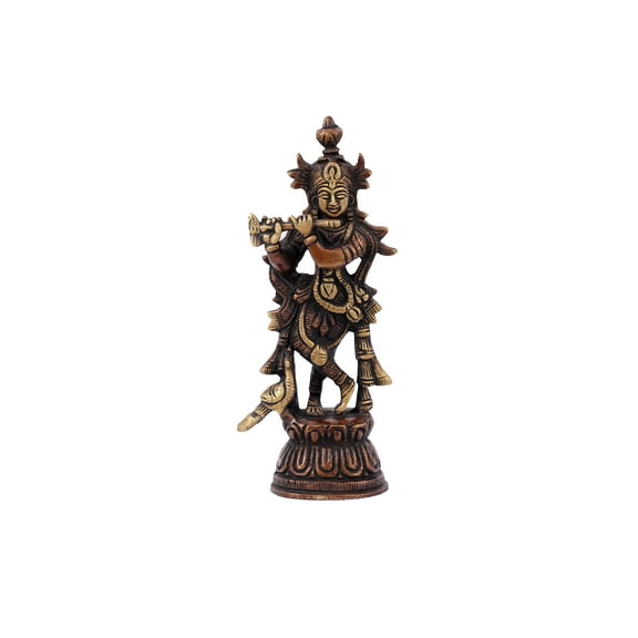 Shri hari Krishna Meduim Brass Statue for Puja, Home Mandirs, Gifts, Showpiece by Pooja Bazar 2 X 6.5 X 2 In