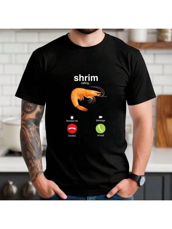 "Shrim" Is Calling Misspelled Funny Shrimp Calling Meme T-Shirt Oversized Men Shirt Cool T Shirts Men Minimalist Aesthetic T Shirt Cheers 2025 Shirt For Guys Sarcastic Mens T Shirt Gift