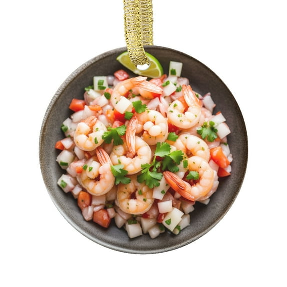 Shrimp Ceviche French Raw Fish Tartar Comfort Food Double Sided Ceramic Foodie Novelty Holiday Christmas Xmas Tree Ornament Gift Accessory (Flat Printed Design, NOT 3D)