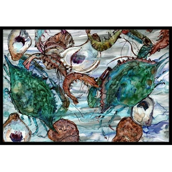 Shrimp Crabs and Oysters in water Doormat 24x36
