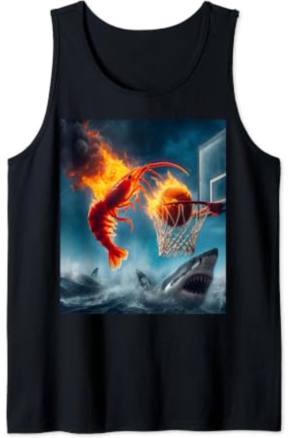 Shrimp Dunking On Shark Fishing Meme Tank Top Size S-3XL