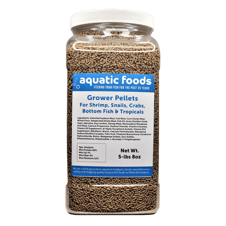 Shrimp GROWER 45% Protein Sinking Pellets, 1/16" x 3/8" Pellets for Shrimp, Snails, Crabs, Catfish, Plecos for All Tropical Fish, Pellets by Zeigler…5-lb 8oz Lg Jar