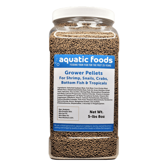 Shrimp GROWER 45% Protein Sinking Pellets, 1/16" x 3/8" Pellets for Shrimp, Snails, Crabs, Catfish, Plecos for All Tropical Fish, Pellets by Zeigler…5-lb 8oz Lg Jar