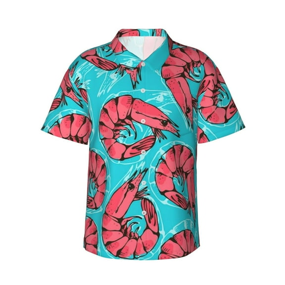Shrimp Hawaiian Shirts For Men, Summer Short-Sleeve Relaxed-Fit Button-Down Shirts Small