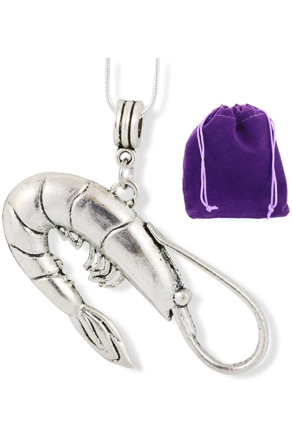 Shrimp Large Charm 100% Stainless Steel Snake Chain Necklace Sea Life Prawn Shell Fish