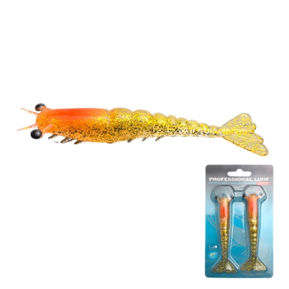 Shrimp Lure, Sinking Soft Plastic Realistic Design Ironclad Style Bionic Weighted Prawn Bait Artificial Tackle of Bass Redfish Saltwater Fishing 4.53 in 10 g 2 Pack