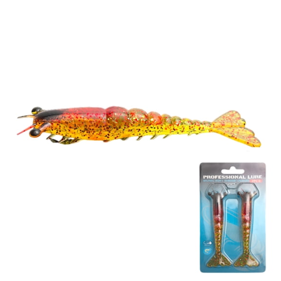Shrimp Lure, Sinking Soft Plastic Realistic Design Ironclad Style Bionic Weighted Prawn Bait Artificial Tackle of Bass Redfish Saltwater Fishing 4.53 in 10 g 2 Pack