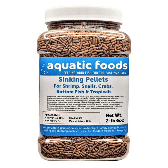 Shrimp Pellets, 40% Protein Sinking Pellets, 1/16" x 3/8" Pellets for Shrimp, Snails, Crabs, Catfish, Plecos for All Tropical Fish, Pellets by Zeigler2-lb 6oz Med Jar