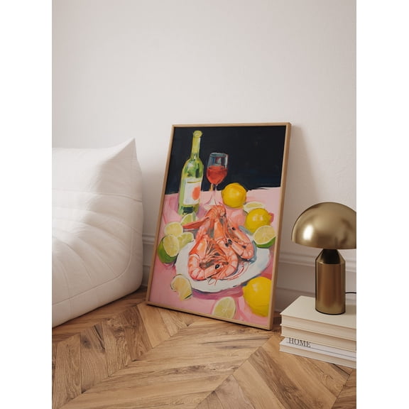 Shrimp Plate Eclectic Seafood Kitchen Wall Decoration, Unframed Canvas 12x16in