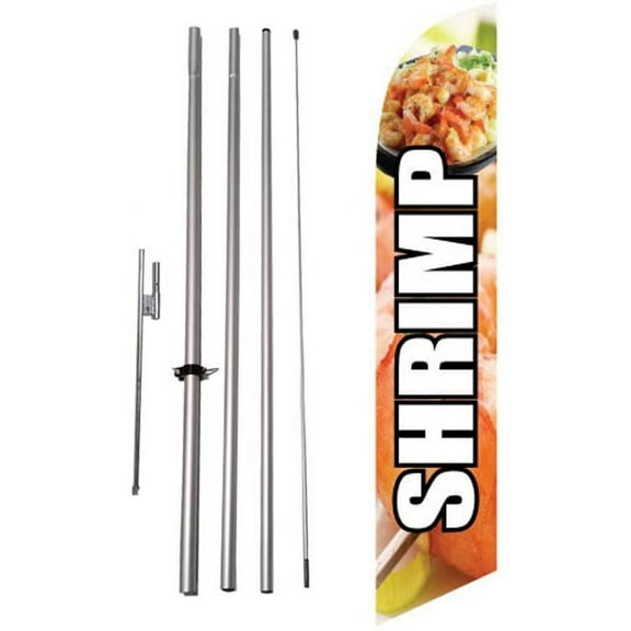 Shrimp Restaurant Advertising Feather Flag Banner w/Pole kit and Ground Spike