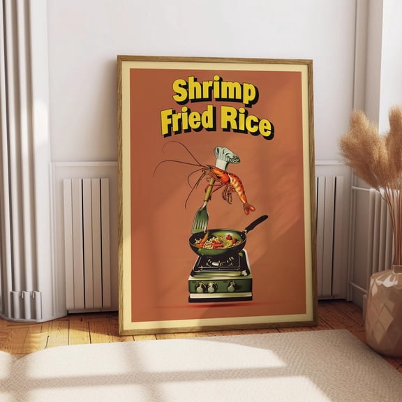 Shrimp Rice Poster Pop Art Kitchen Wall Art Food Decor, Unframed Paper Poster 8x10in