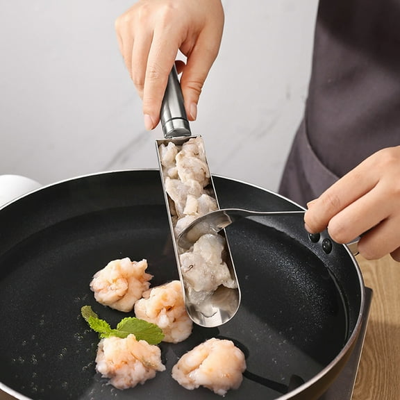 Shrimp Slider Fish Ball Mould Kitchen Gadget, Meatball Maker Tool, Stainless Steel Fishball Shrimp Slippery Mold, Creative Kitchen Accessories Meatball Scoop, 1 tube（M）
