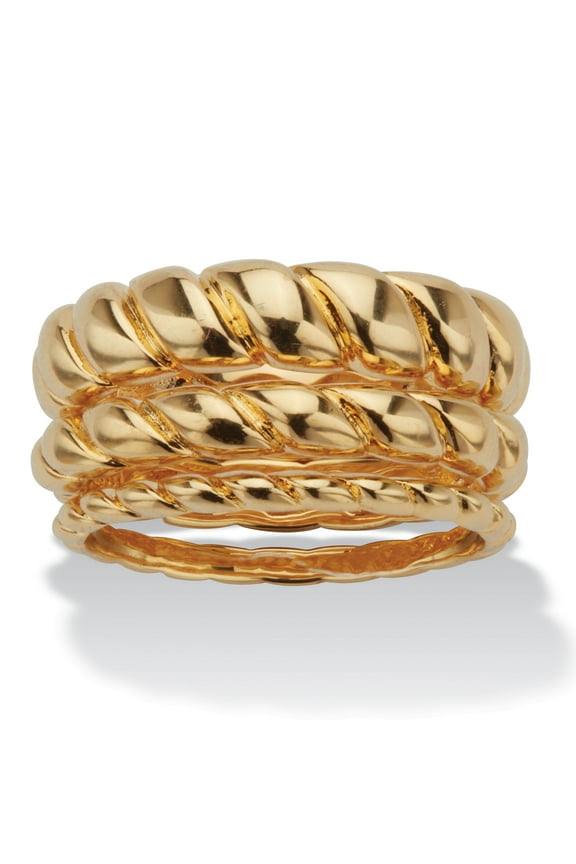 Shrimp Style 14k Gold-Plated Stackable Rings, 3 Piece Set