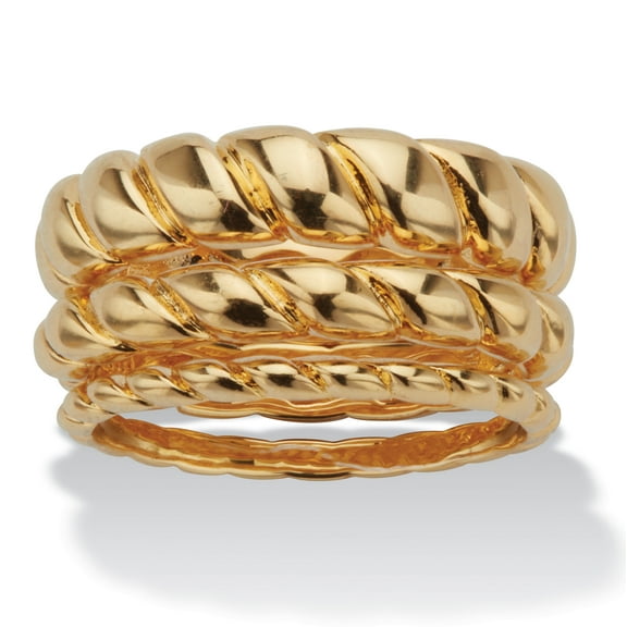 Shrimp Style 14k Gold-Plated Stackable Rings, 3 Piece Set