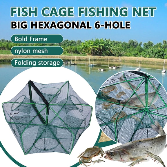 Shrimp Trap 6-Hole Large Foldable Fishing Net for Crawfish Minnow Crab, Multi-Entrance Cast Net for Freshwater Saltwater Outdoor Fishing Gear C#033 A