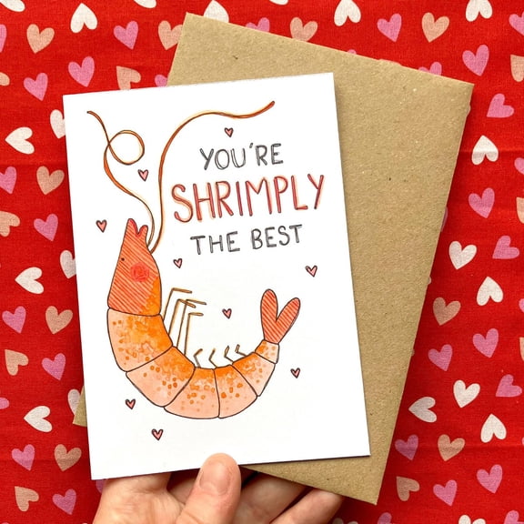 You're Shrimp-ly the Best Greeting Card – Cute Lobster Design with Hearts – Blank Inside, Envelope Included – Perfect for Valentine’s Day, Friendship or Appreciation Gifts