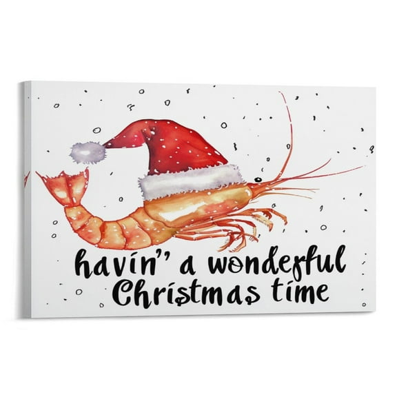 Shrimply Christmas Have A Wonderful Christmas Time Wall Art for Living Room Winter Holiday Decor&nbsp; Canvas Picture Funny Bathroom Wall Art Decor Canvas Print 08x12inch Framed Artwork
