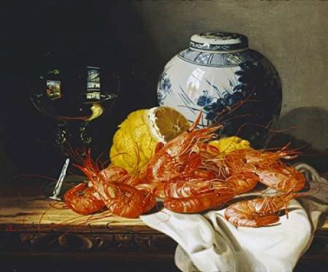 Shrimps a Peeled Lemon a Glass of Wine Canvas Art - Edward Ladell (20 x 24)