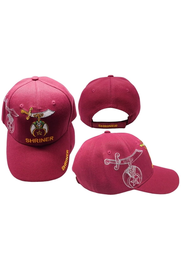 Shriner Emblem MAROON BURGUNDY With Shadow Embroidered Cap Hat Masonic